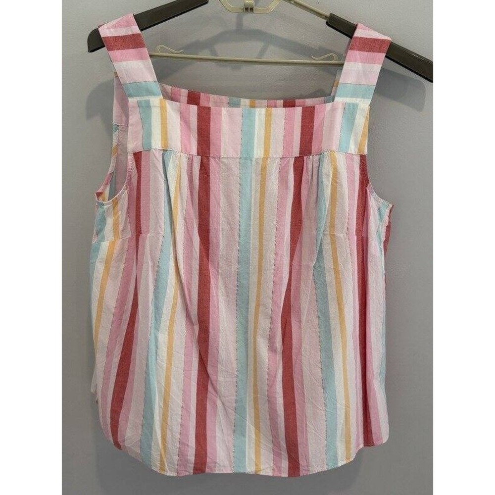 Talbots Plus Pink Pastel Stripe Square Neck Metallic Thread Sleeveless Tank